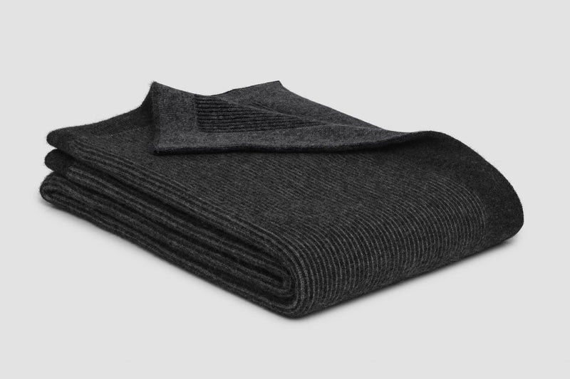 Reversible Rib Angora & Merino Wool Throw - Charcoal Grey